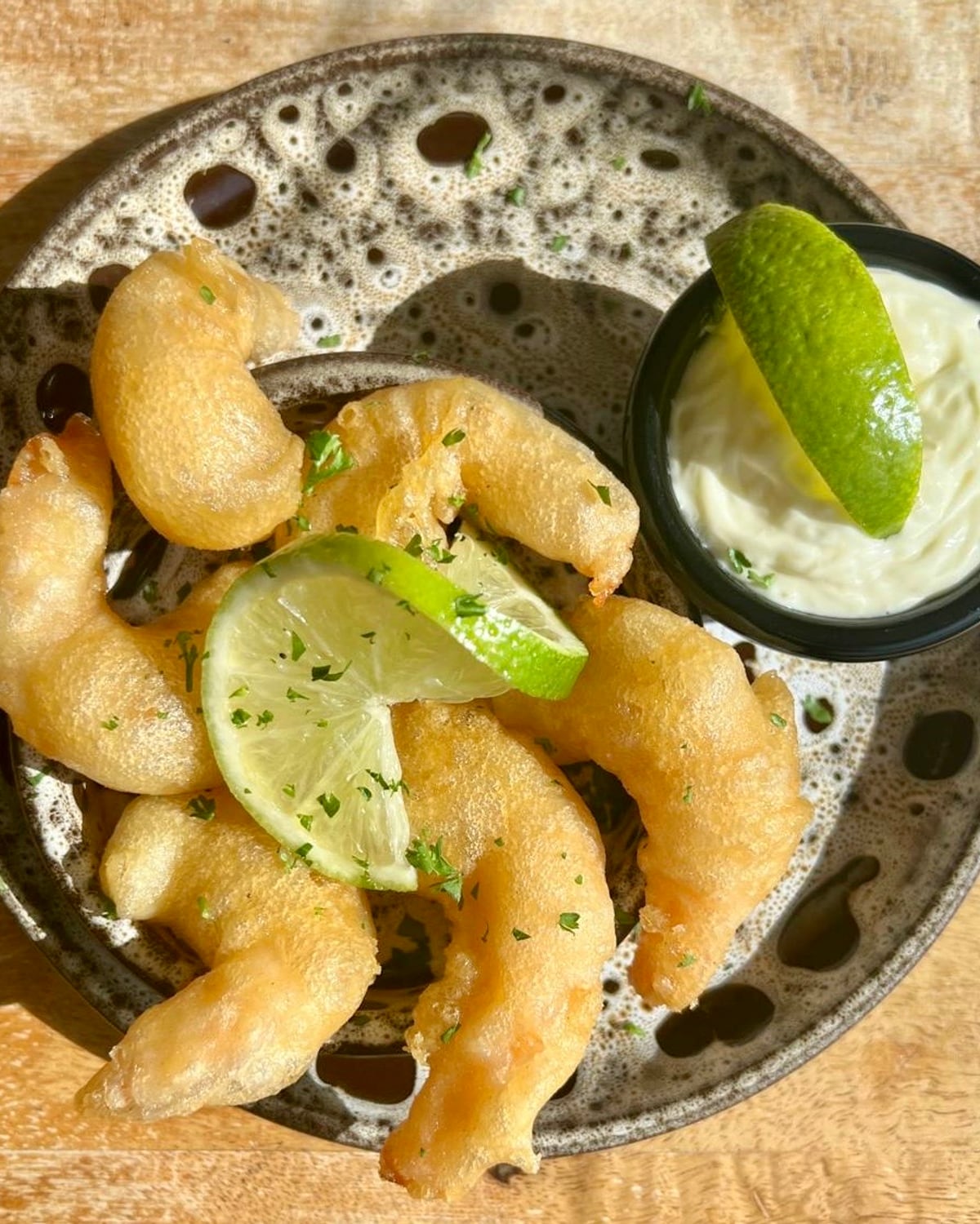 King prawns in Proper Job ale batter with lime aioli at The Bank at Bude